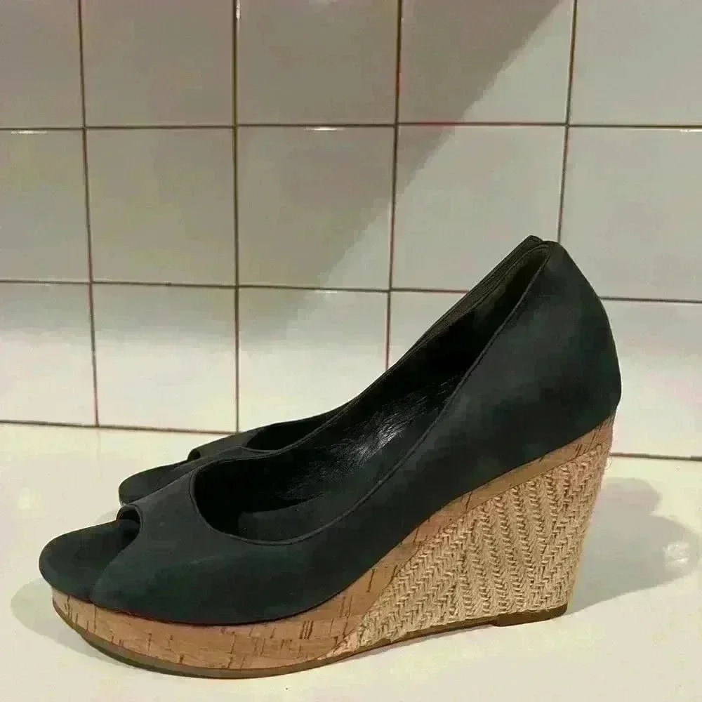 Cole Haan- Nike Air-  Navy Open Toe Platform cork wedge- Size 6.5- Worn once EUC